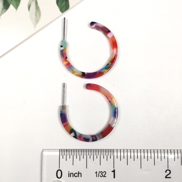 Colorful Mini Resin Hoop Earrings (Dark) - Picture 3 of 5
